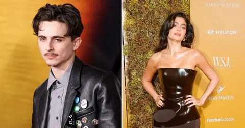 Split photo of Timothée Chalamet and Kylie Jenner