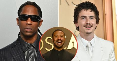 split image of Travis Scott / Michael B. Jordan / Timothée Chalamet