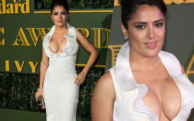 Salma Hayek Boobs Cleavage Dress Evening Standard Theatre Award