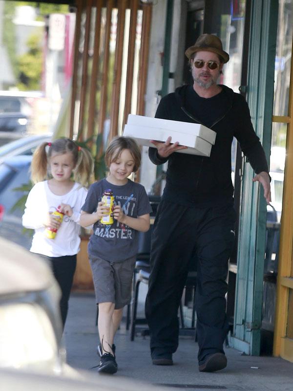 Brad Pitt Photos -- Actor Sports Black Eye Taking Out Twins Vivienne and Knox