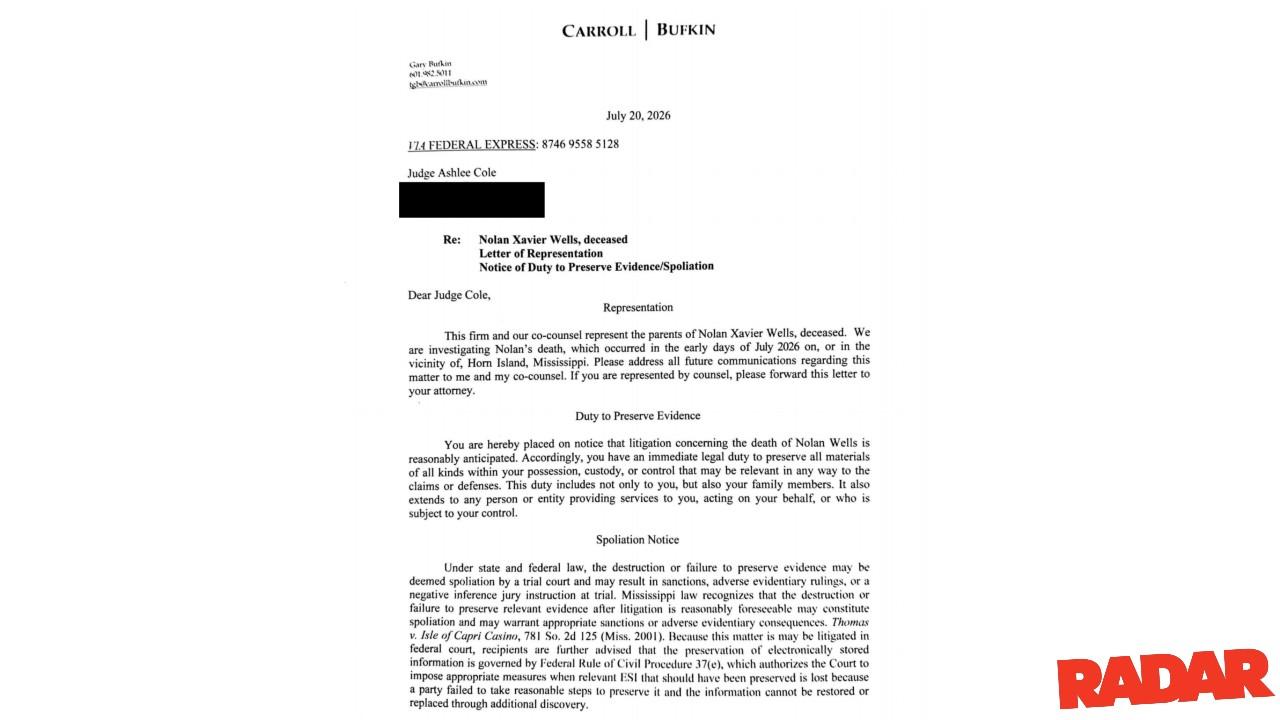 The letter informs Wells' friends and acquittances to hold on to any possible evidence in the case.