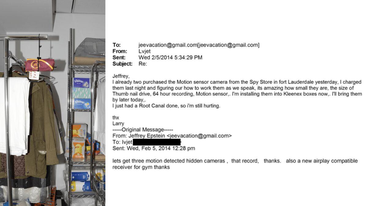 Email to Epstein about cameras being installed on Kleenex boxes