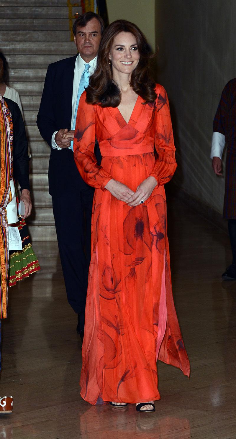 Kate Middleton Bhutan Red Dress Skinny Baby Bump