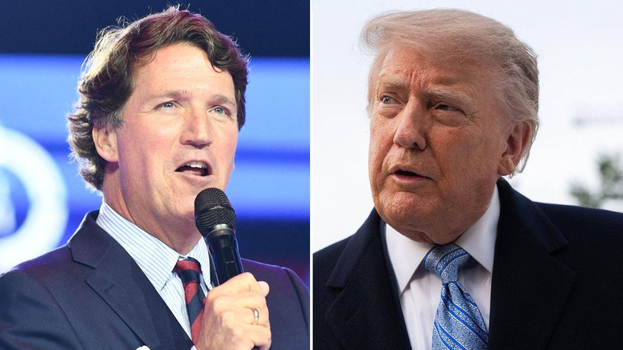 A photo of Tucker Carlson alongside a photo of Donald Trump