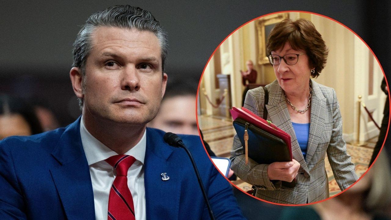 Split image of Pete Hegseth and Susan Collins