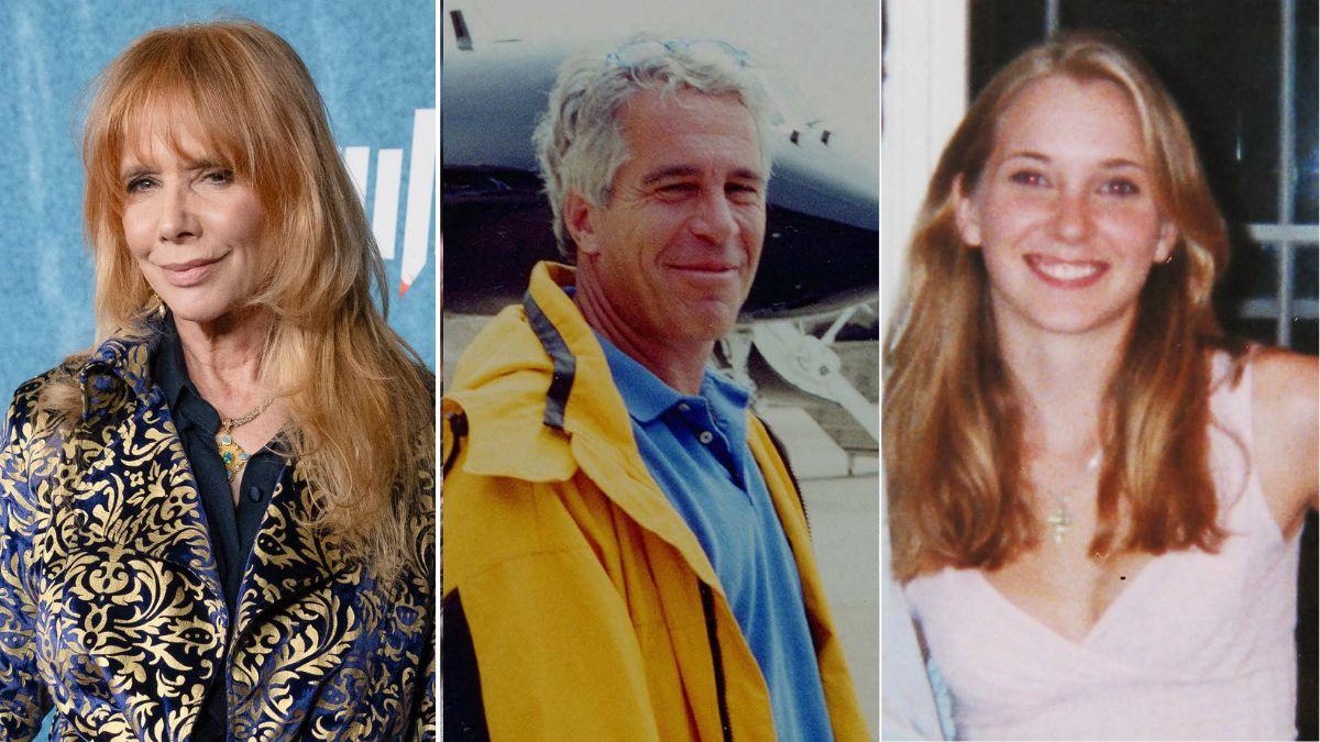 split image of Rosanna Arquette / Jeffrey Epstein / Virginia Giuffre