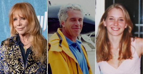 split image of Rosanna Arquette / Jeffrey Epstein / Virginia Giuffre