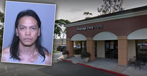 Exterior of Massage Envy With Inset Of Mugshot of Accused Rapist