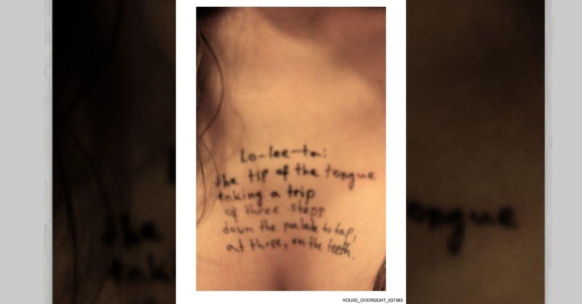 Photo of woman's cleavage with 'Lolita' inscription