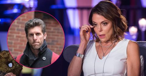 Bethenny Frankel wears a white shirt and is near tears. Jason Hoppy is inset
