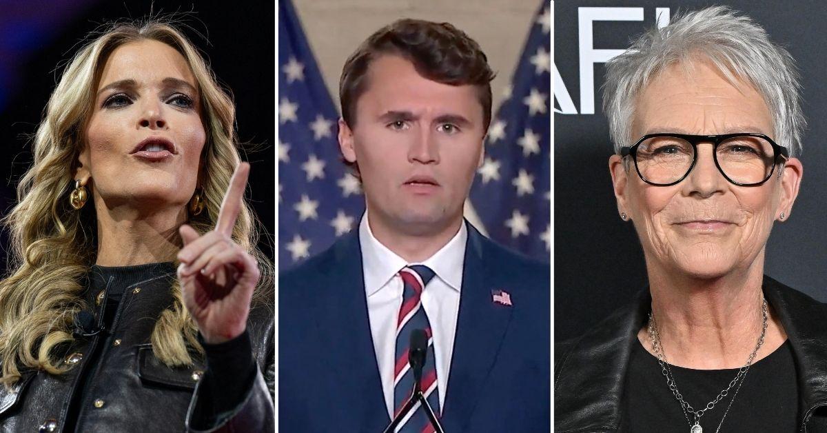 Composite photo of Megyn Kelly, Charlie Kirk, and Jamie Lee Curtis