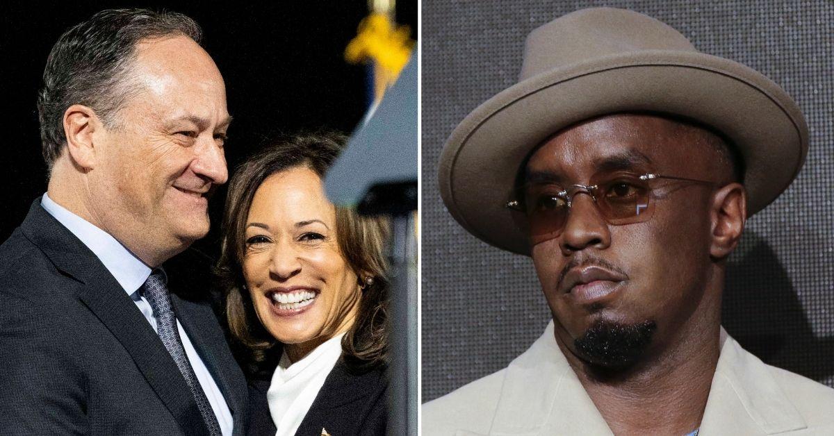 Split photo of Doug Emhoff, Kamala Harris, and Sean 'Diddy' Combs.