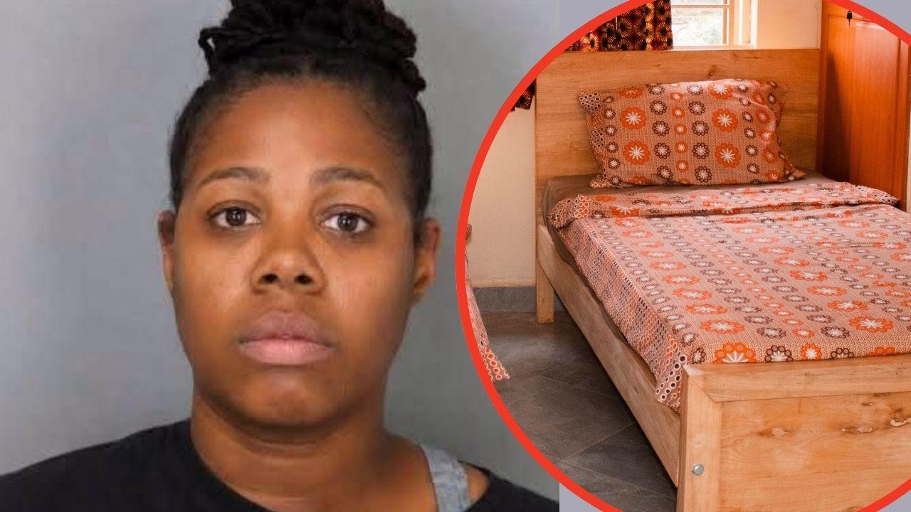 Mugshot of Kendra Scott and a bed