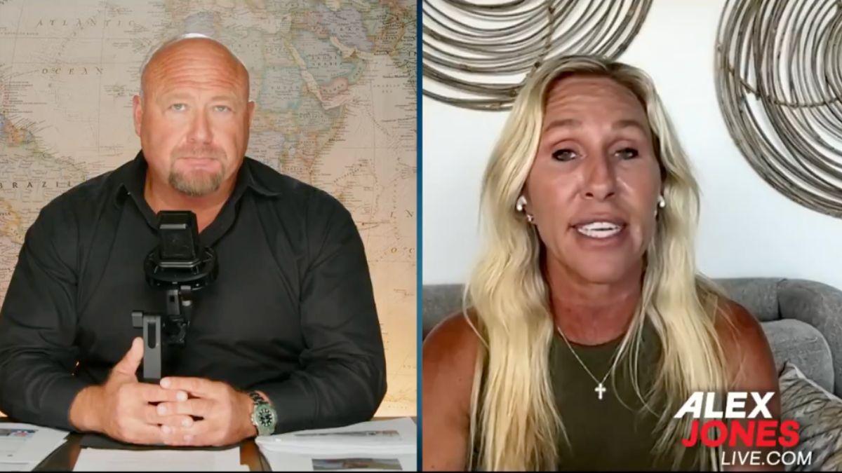Photo of Alex Jones and Marjorie Taylor Greene