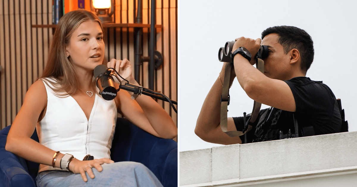 Split photo of Kai Trump, Secret Service agent