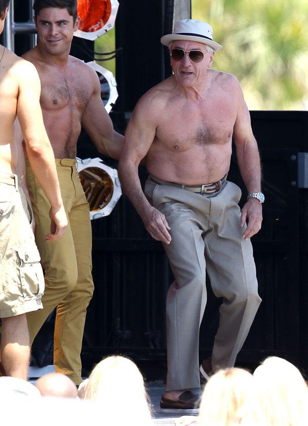 Zac Efron Shirtless Muscles Robert DeNiro Bad Grandpa Set