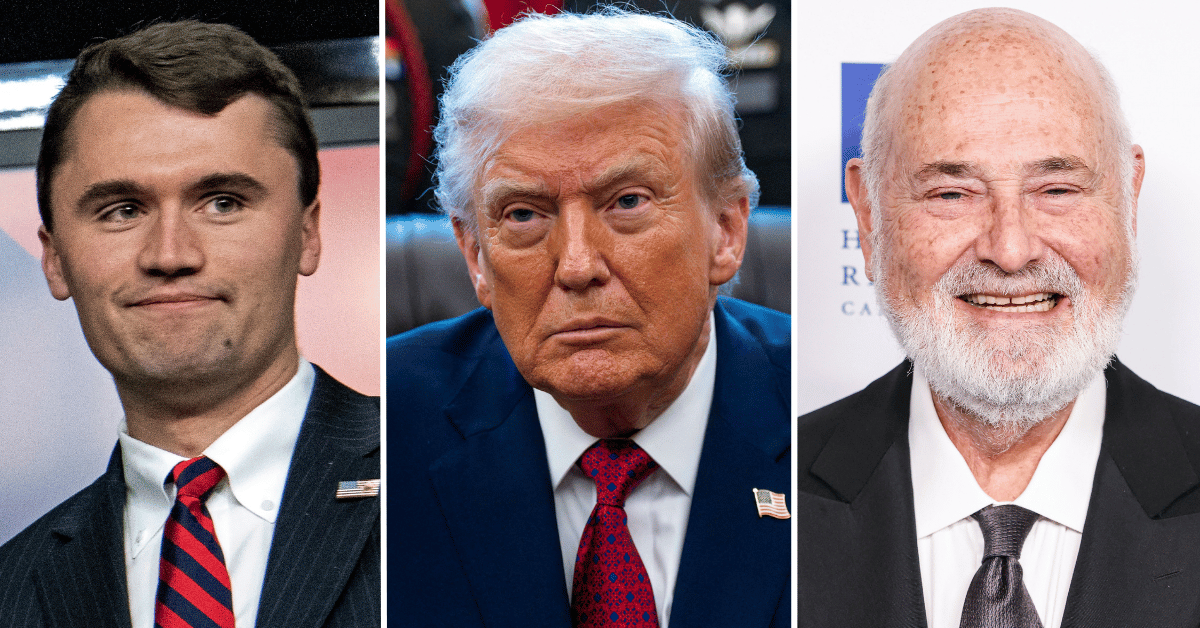 Split photo of Charlie Kirk, Donald Trump, Rob Reiner