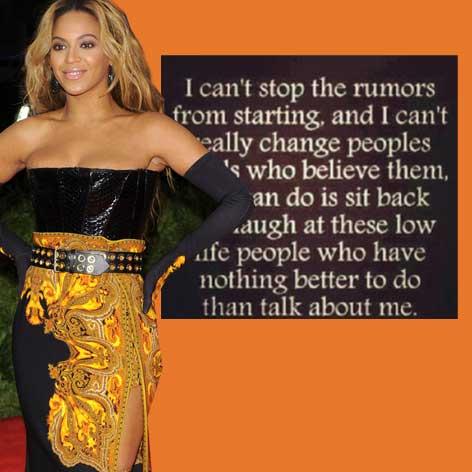 Beyonce Responds To Pregnancy Reports, 'I Can't Stop The Rumors From ...