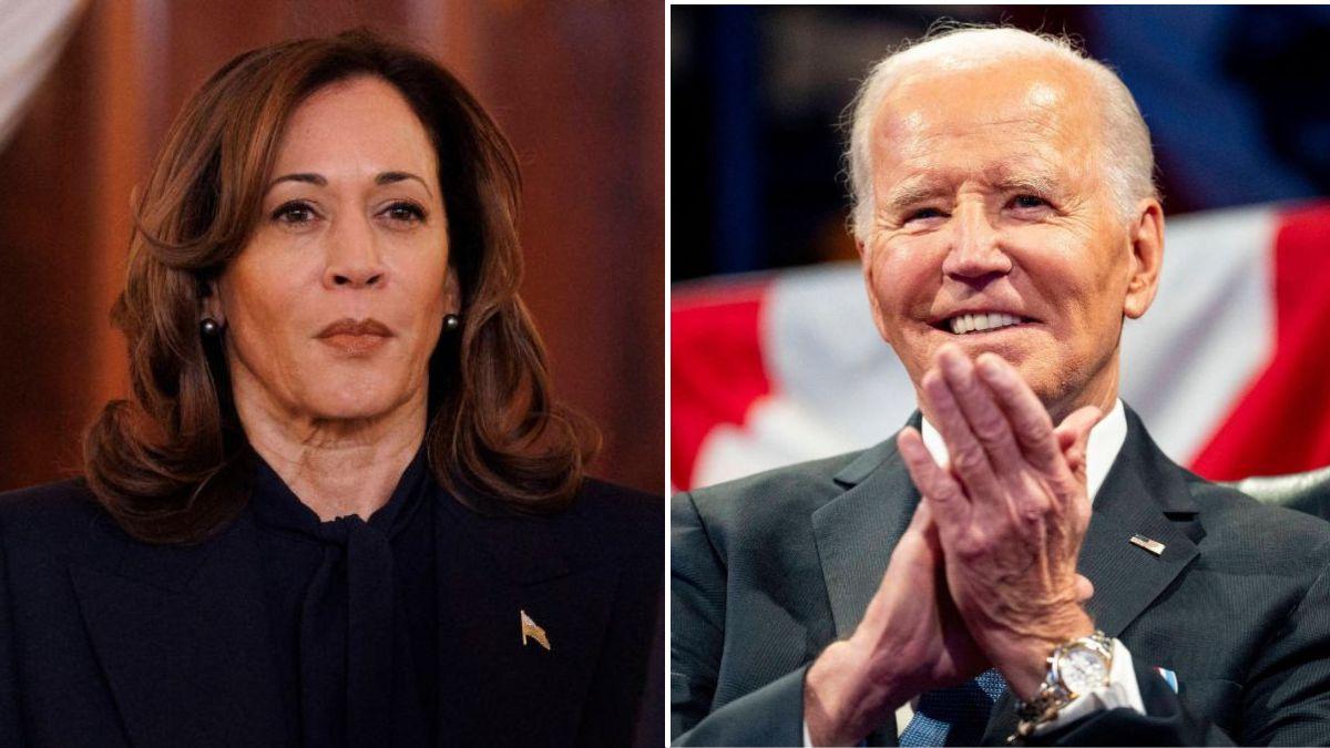 split image of Kamala Harris and Joe Biden