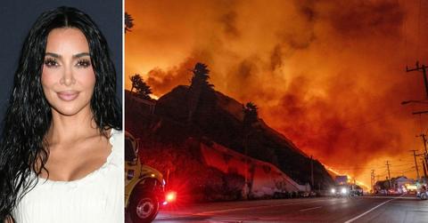 Split photo of Kim Kardashian, L.A. wildfires