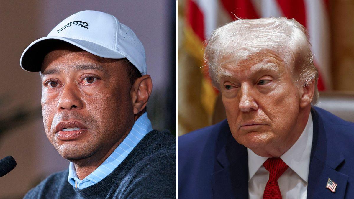 split image of Tiger Woods and Donald Trump
