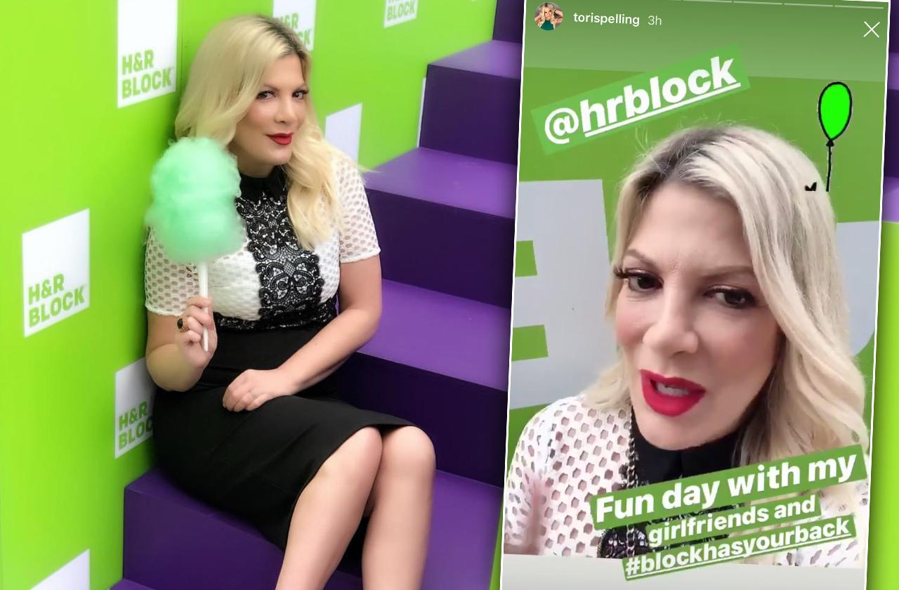 tori spelling promotes hr block financial woes