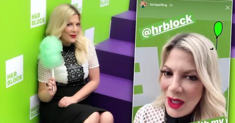 tori spelling promotes hr block financial woes