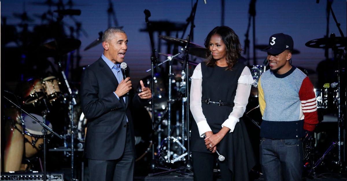 Photo of Barack Obama, Michelle Obama, Change the Rapper
