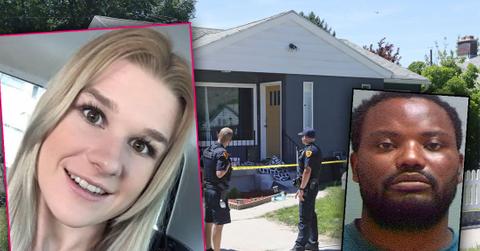 Inset of Mackenzie Lueck and Inset of her suspected killer Ayoola Ajayi, Police at Suspect Ayoola Ajayi Home