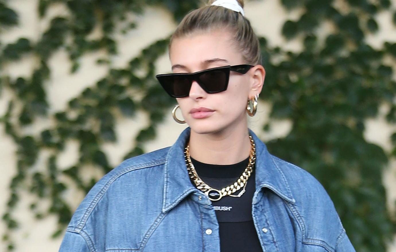 Hailey Baldwin walking in Beverly Hills, California.