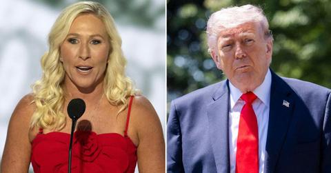 split image of Marjorie Taylor Greene and Donald Trump