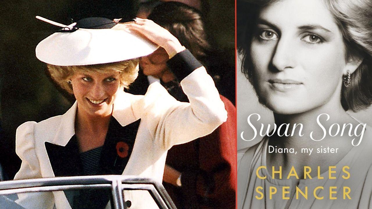 Split photo of Princess Diana and 'Swan Song: Diana, My Sister'