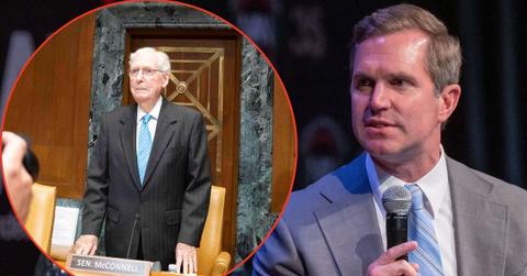 Split image of Andy Beshear and Mitch McConnell