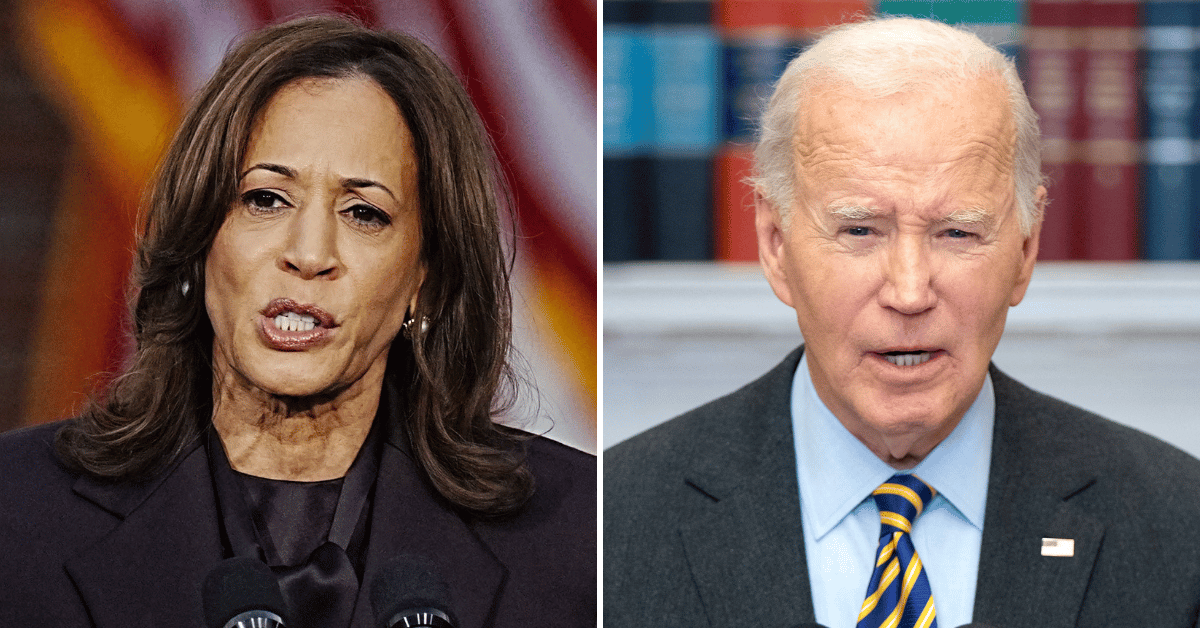 Split photo of Kamala Harris, Joe Biden