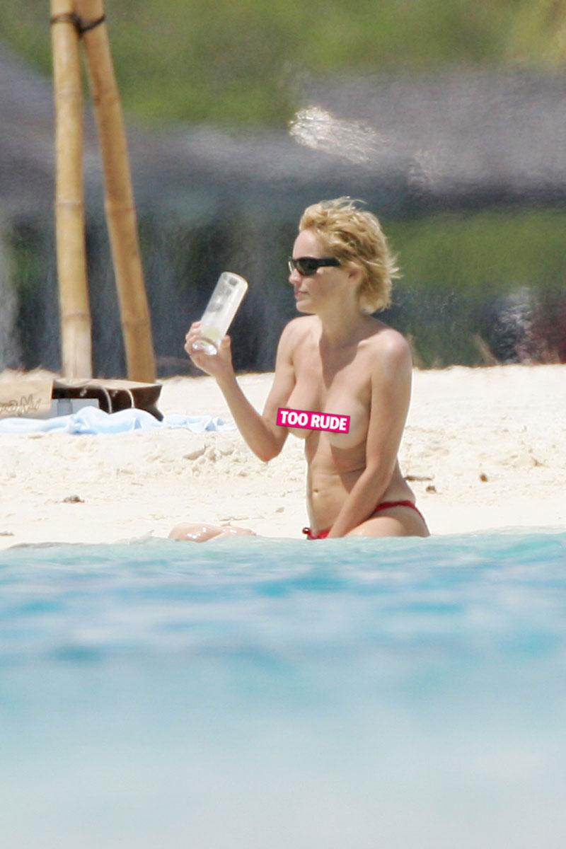 sharon stone nip slip bikini body topless beach pics