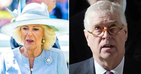 Split photo of Queen Camilla and Andrew Windsor