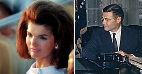 Split photo of Jackie Kennedy and Robert McNamara