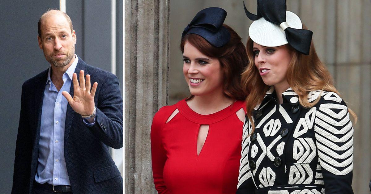 Split photos of Prince William, Princesses Beatrice and Eugenie.