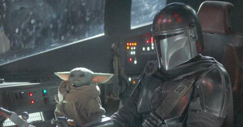 The Mandalorian (Pedro Pascal) wore the classic bounty hunter uniform as he flew his ship, while Baby Yoda caused mischief.