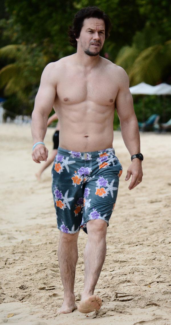 //Mark Wahlberg and his wife Rhea Durham seen on sandylane beach in Barbados