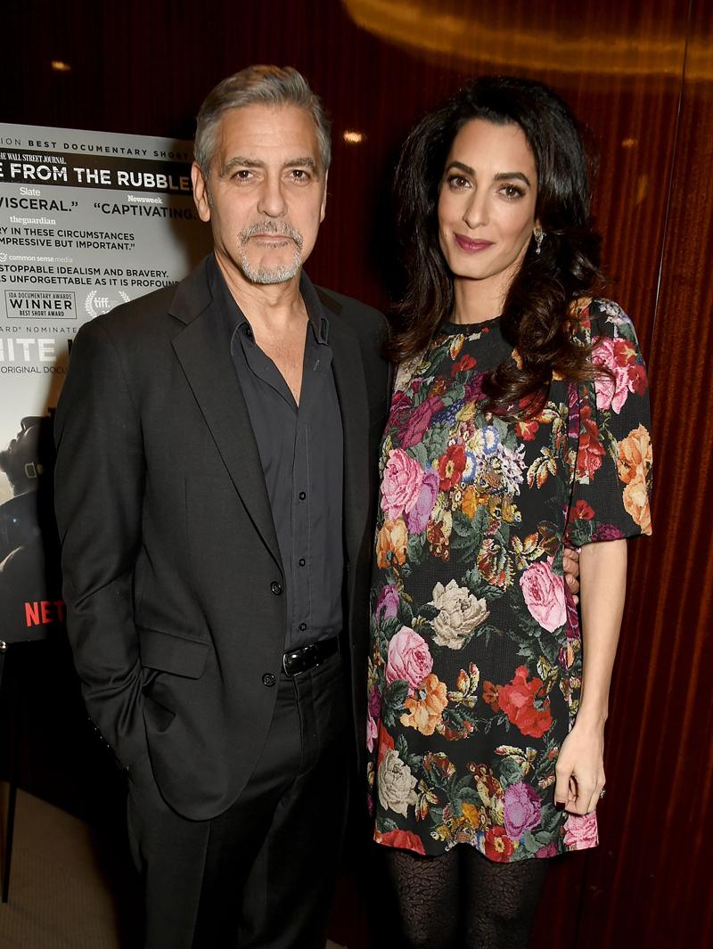 Amal Clooney Baby Bump Pregnant Flower Dress