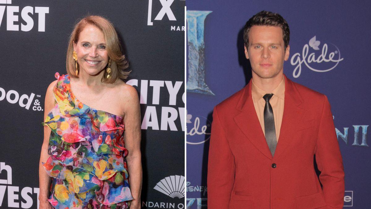 Katie Couric kept her composure during a noisy Broadway performance of 'Just in Time' starring Jonathan Groff.