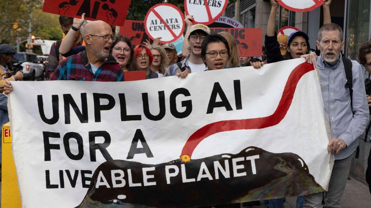 A photo of AI protestors