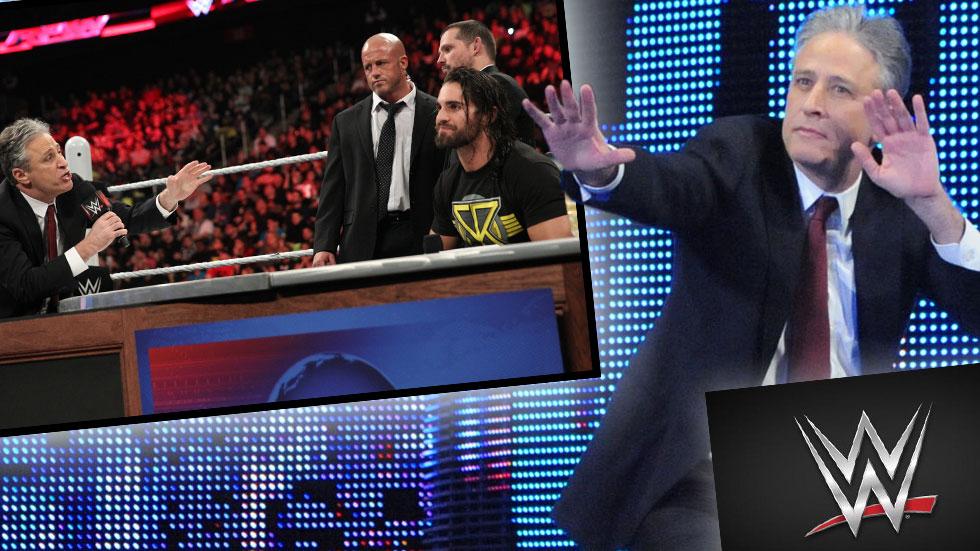 //jon stewart seth rollins monday night raw wwe