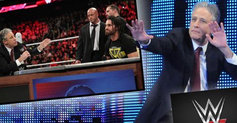 //jon stewart seth rollins monday night raw wwe