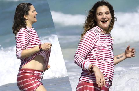 Drew Barrymore Bikini Wetsuit Boobs Belly Photos -- Actress Shows Off