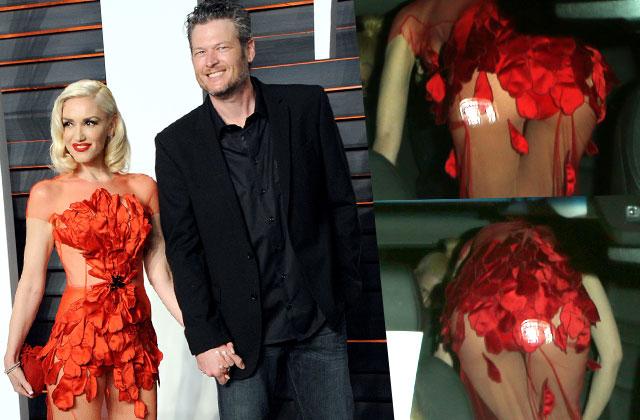 //gwen stefani wardrobe malfunction dress butt blake shelton oscars