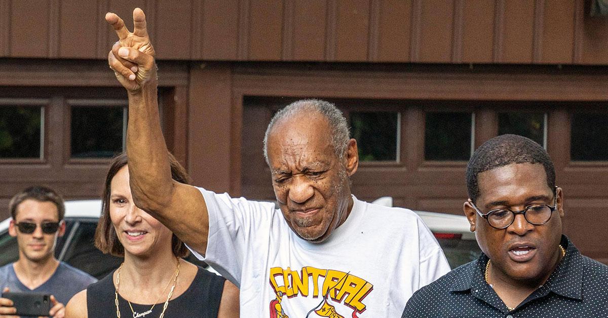 bill cosby released free prison peace sign first photos conviction overturned r