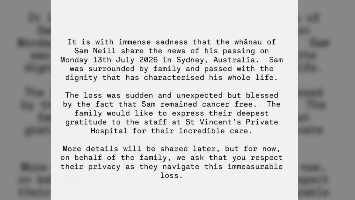 Photo of Sam Neill's death announcement