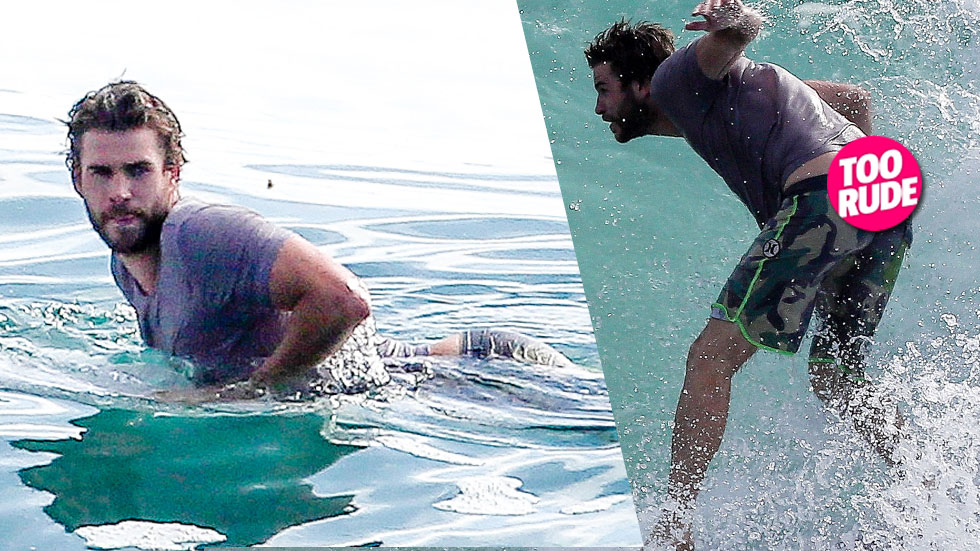 Surf S Up Liam Hemsworth Bares His Buns While Surfing In Malibu